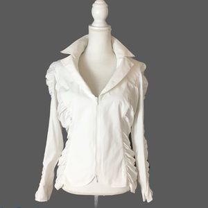 Anne Fontaine White Ruched Zip Front Blouse